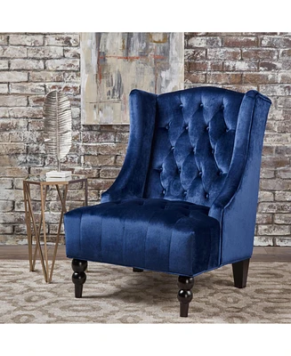 Contemporary Wingback Chair with Diamond Stitching and Birch Wood Legs