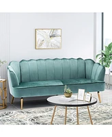 Modern Glam Velvet 3-Seater Sofa With Channel Stitching And Gold Legs