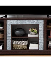 Modern Cherry Tv Stand with Faux Stone Surround