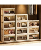 19.69" Side Wide Folding Storage Cabinet, 4 Tiers,19.69" 11.81" 40.55", Collapsible Storage Bins with Magnetic Door, Plastic Stora