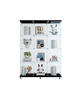 3 Door Glass Cabinet Glass Display Cabinet with 4 Shelves, Black