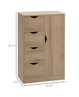 Freestanding Storage Cabinet, Bathroom Floor Cabinet with 4 Drawers and Door, Oak