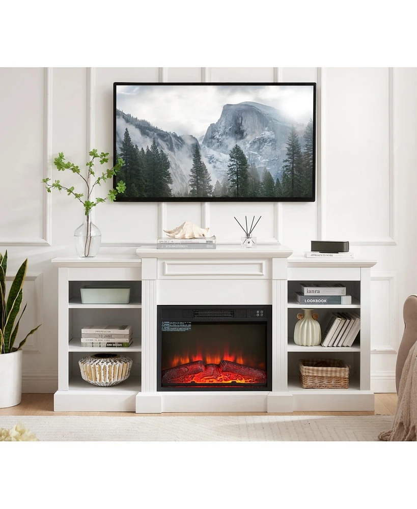 Media Console Table with Large Storage Cabinet, with 23" Fireplace Insert, for Tv Up to 70'', Modern Tv Media Entertaionment Stand, White, 65.75&