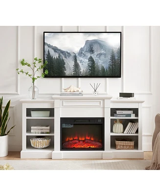 Media Console Table with Large Storage Cabinet, with 23" Fireplace Insert, for Tv Up to 70'', Modern Tv Media Entertaionment Stand, White, 65.75&