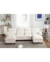 U Shaped Modular Sectional Sofa Couch, corner sofa with 4pcs waist pillows, Chaise Lounge, terrycloth fabric sofa,Upholstered 4 Seater Couch for Livin