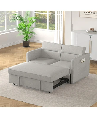 Loveseats Sofa Bed with Pull-out Bed,Adjsutable Back and Two Arm Pocket-Light grey(54.5"x33"x31.5")