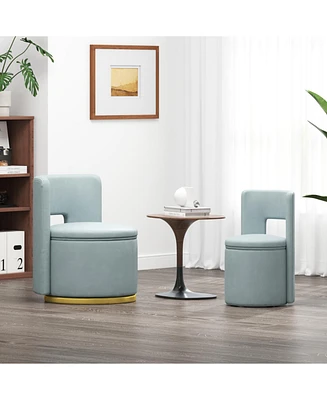 360°Round Swivel Chair with Storage under Seat, Comfy Chair for Living Room Bedroom Reading Room (Blue)
