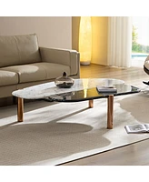 Faux Marble Coffee Tables Accent Tea Tables with Gold Metal Foot for Living Room Home Office