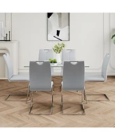 Modern Glass Dining Set with 7 Gray Pu Chairs