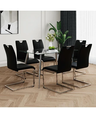 Modern Rectangle Glass Dining Table Set (7-Piece)