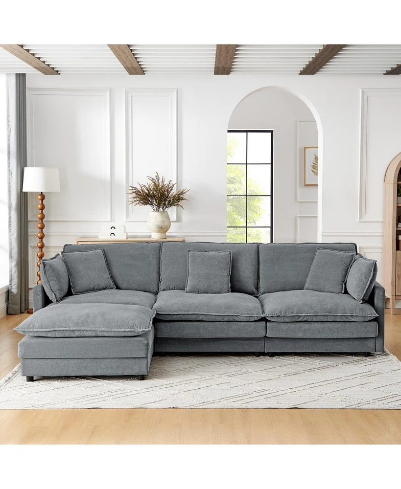 Modern L-Shaped Sectional Sofa with Ottoman (Grey)