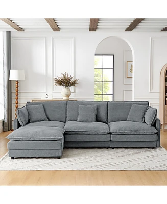 Modern L-Shaped Sectional Sofa with Ottoman (Grey)