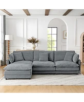 Modern L-Shaped Sectional Sofa with Ottoman (Grey)