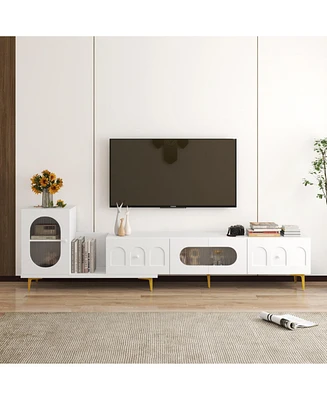 Wood Extendable Tv Stand Rectangle Entertainment Center,Media Tv Console for Living Room Bedroom
