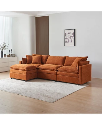 L-Shaped Sectional Sofa with Ottoman: Chenille Upholstered Comfort