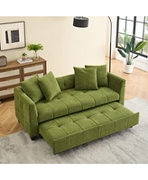 Foldable 3-Seat Sofa Bed with Green Flannel Upholstery (77.9")