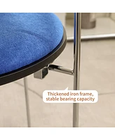 Modern Folding Dining Chair, Upholstered with Wood Back, Chrome Frame (Blue, 1 Pack)