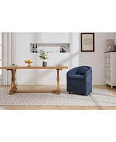 Set of 1 Chenille Fabric Dining Armchair With Back Cushion and Universal Wheels,Blue