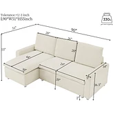 L-Shaped Convertible Sofa Bed with Pull-Out Bed, Storage and Washable Covers