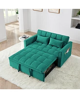 54.33 inch versatile foldable sofa bed in 3 lengths, modern sofa sofa sofa velvet pull-out bed, adjustable back (Green)