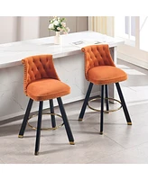 Velvet Bar Chairs with Pull-Out Footrest and Detachable Loop (Set of 2)
