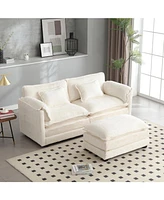 Chenille fabric, removable armrests with side pockets, high density sponge filling, oversized double sofa with footstool