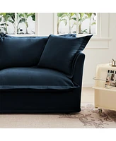 Modern 3-Seat Sofa: Armless, Modular, Deep Seat, Chenille Fabric (Blue)