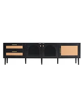 Rattan Tv Stand with 3 Cabinets & Led Light