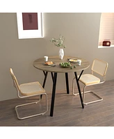 Brown Round Dining Table (35.43"), 2-4 Person, Metal Legs