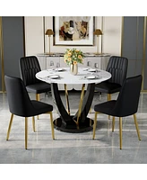 V-Leg Dining Table with Tempered Glass Top and 4 Pu Chairs