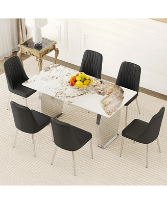 Pandora Sintered Stone Dining Set: 6 Black Chairs, Modern Table