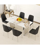 Pandora Sintered Stone Dining Set: 6 Black Chairs, Modern Table