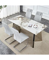 Luxurious Pandora Sintered Stone Table & Light Gray Pu Chairs