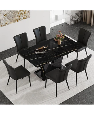 Luxurious Black and Gold Glass Dining Set (6 Chairs)