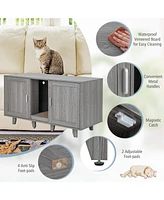 2-Door Cat Litter Box Enclosure with Winding Entry and Scratching Board