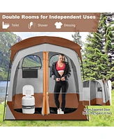 2 Rooms Oversize Privacy Shower Tent with Removable Rain Fly and Inside Pocket-Brown