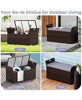 Outdoor Bench with Hand-woven Pe Rattan Wicker and Side Handles-Gray
