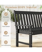 52 Inch All-Weather Hdpe Outdoor Bench with Backrest and Armrests