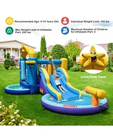 Inflatable Ocean-Themed Bounce House with 680W Blower and 2 Pools