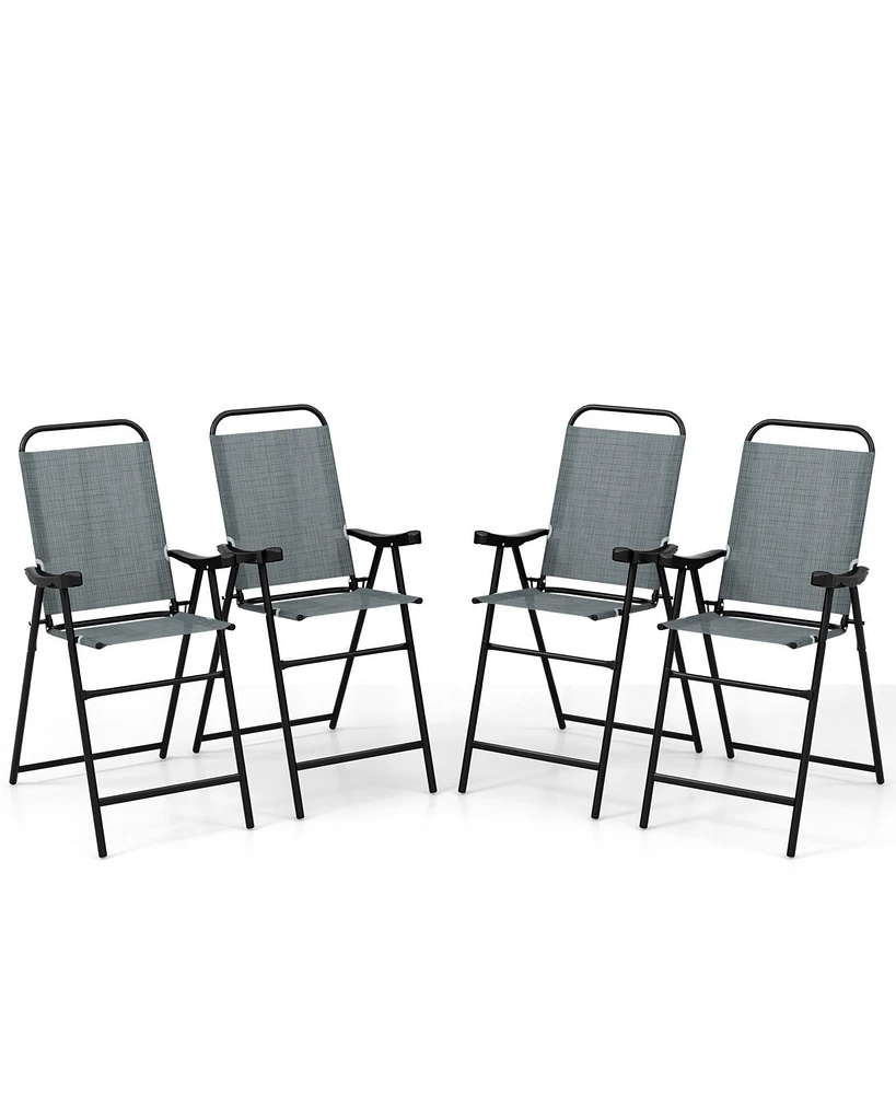 Patio Folding Bar Stool Set of 4 with Metal Frame and Footrest