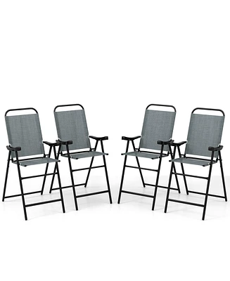 Patio Folding Bar Stool Set of 4 with Metal Frame and Footrest