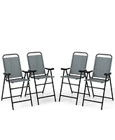 Patio Folding Bar Stool Set of 4 with Metal Frame and Footrest