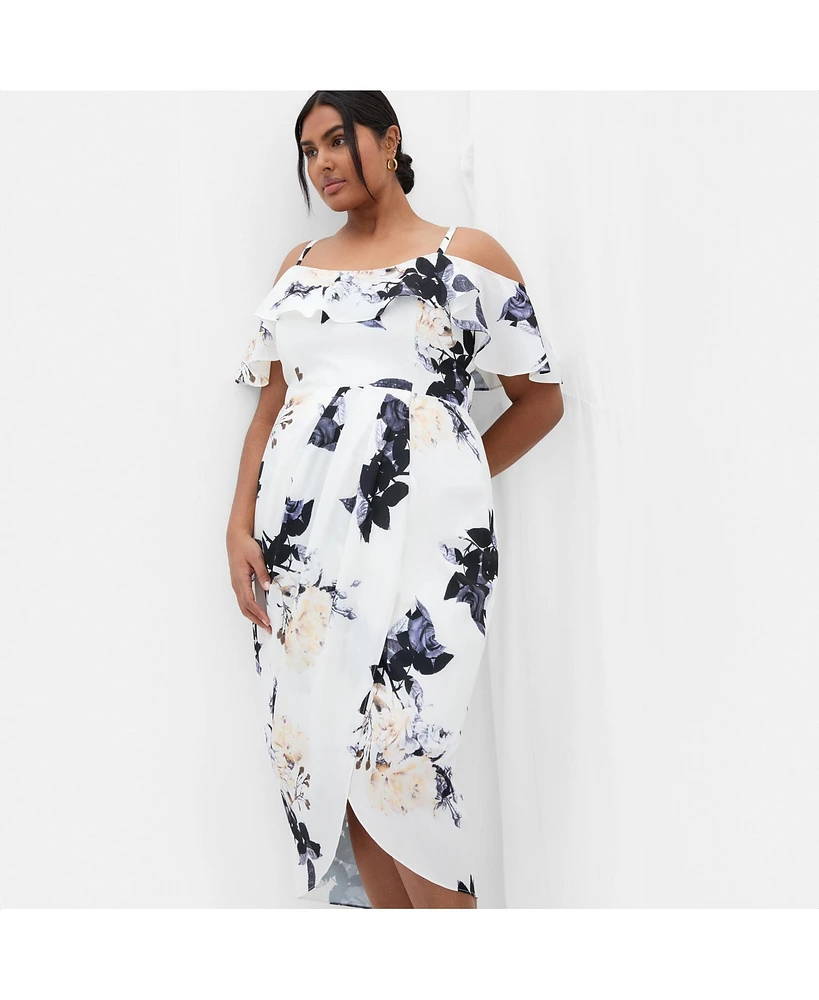 City Chic Plus Floral Drape Midi Dress