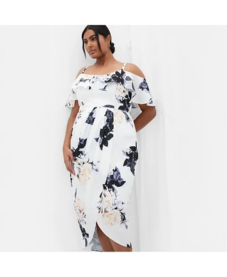 City Chic Plus Floral Drape Midi Dress