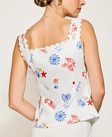 Line & Dot Women's Reeta Square-Neck Top Button-Front