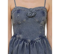 Avec Les Filles Women's Denim Rosette Bustier Mini Dress