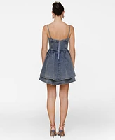 Avec Les Filles Women's Denim Rosette Bustier Mini Dress