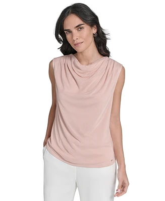 Calvin Klein Women's Sleeveless Mesh Drape-Neck Top