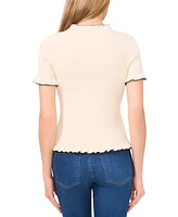 CeCe Women's Contrast-Trim Ruffled-Edge Short-Sleeve Cardigan