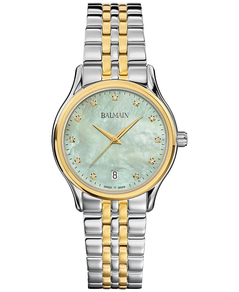 Balmain Women's Swiss Beleganza Diamond (1/20 ct. t.w.) Two-Tone Stainless Steel Bracelet Watch 32mm